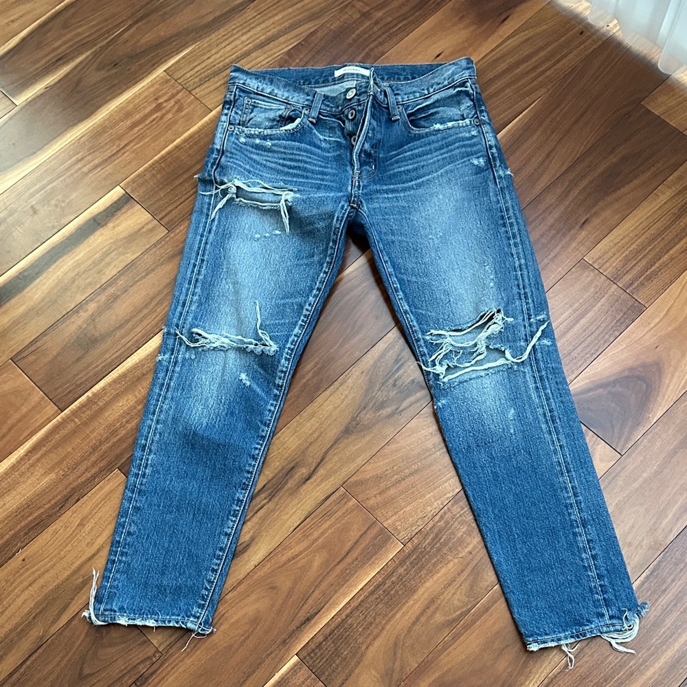 MOUSSY DISTRESSED BUTTON FLY FIVE POCKET DENIM SIZE 27 MADE IN JAPAN 🇯🇵